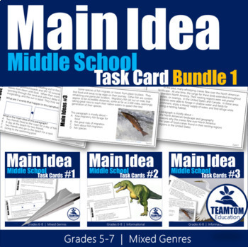Preview of Main Idea Task Cards Bundle #1 (Middle School)