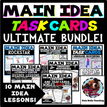 Preview of Main Idea Task Cards Bundle