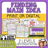 Main Idea Task Cards  Differentiated Options with Audio Su