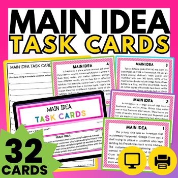 Preview of Main Idea Task Cards for 3rd - 5th Grades - Main Idea Activity Reading Center