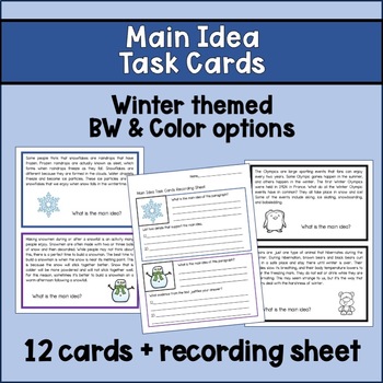 Preview of Main Idea Task Cards | Seasonal | Winter