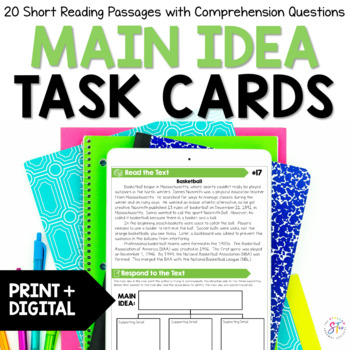 Preview of Main Idea Task Cards - Short Nonfiction Passages with Graphic Organizers