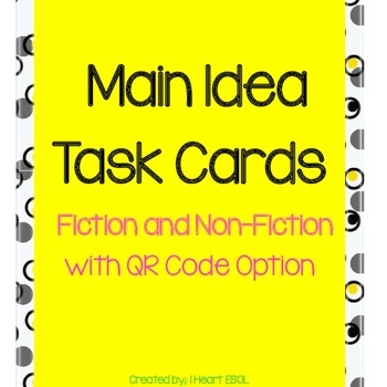 Preview of Main Idea Task Cards with QR Code Option- 2 Bonus Worksheets