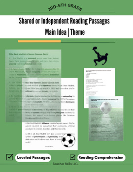 Preview of Main Idea & Theme Soccer (Differentiated) Reading Passages