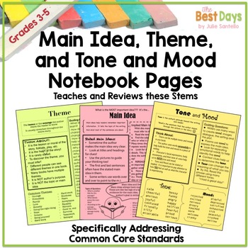 Preview of Main Idea Tone Mood and Theme Notebook Pages