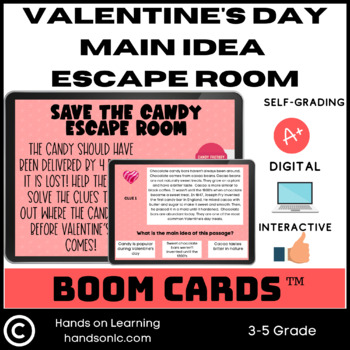 Preview of Main Idea Valentine's Day Escape Room Boom Cards