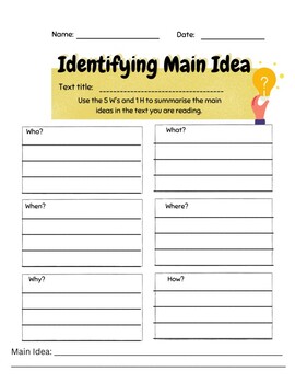 Preview of Main Idea Worksheet