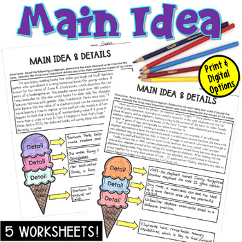 Preview of Main Idea and Supporting Details Worksheets: Passages with Graphic Organizers