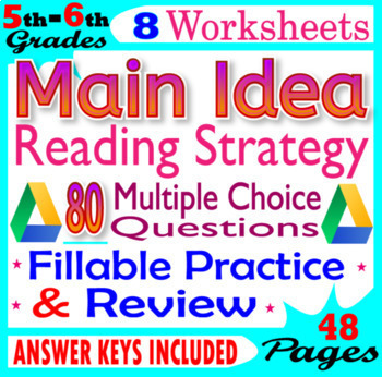Preview of Main Idea Worksheets. 5th-6th Grade Reading Strategy Practice. Test Prep ..