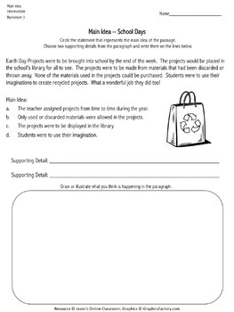 Main Idea Task Cards & Worksheets (Intermediate) by Jason's Online