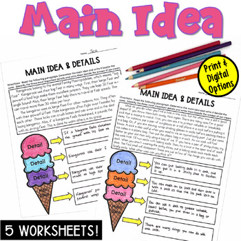 Preview of Main Idea Worksheets: Five Practice Passages with Graphic Organizers