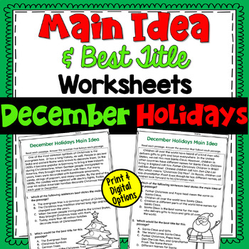 Preview of Main Idea Worksheets for December: Four Practice Passages for the Holidays