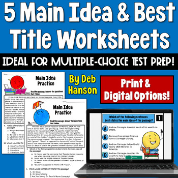 Preview of Main Idea and Best Title Worksheets for Test Prep for 4th and 5th Grade