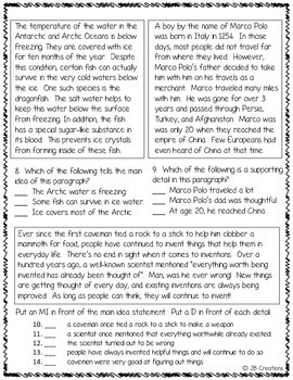 main idea and detail assessment for 4th grade ccss