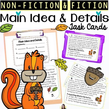 Preview of Main Idea and Detail Task Cards (Fall theme)