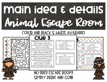 Preview of Main Idea and Details Digital or Print Escape Room