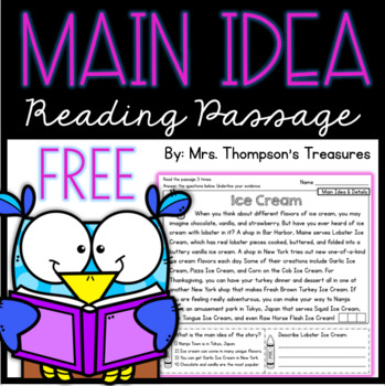 Preview of Main Idea and Details FREE Reading Comprehension Passage