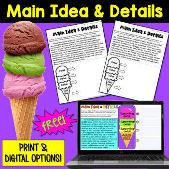 Preview of Main Idea and Details FREEBIE: 2 Passages in PDF and Digital Easel