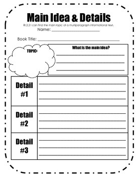 Main Idea and Details Graphic Organizer by Unbalanced Literacy | TpT