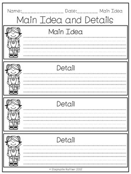 Main Idea and Details Graphic Organizers by Stephanie Kinley Ruffner