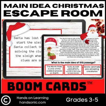 Preview of Main Idea and Details North Pole Christmas Escape Room Boom Cards