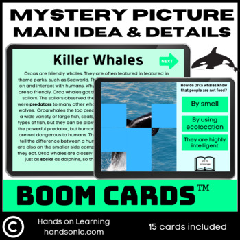Preview of Main Idea and Details Orca Whales Mystery Picture Boom Cards