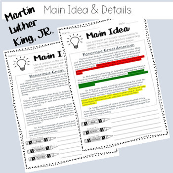 Preview of Main Idea and Details Reading Comprehension 2nd 3rd 4th Martin Luther King Jr