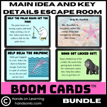 Preview of Main Idea and Key Details Escape Room Boom Cards Bundle