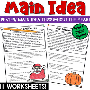 Preview of Main Idea and Supporting Details: 11 Monthly Worksheets in Print and Digital