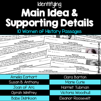 Preview of Reading Comprehension Passages | Women's History | Main Idea and Details