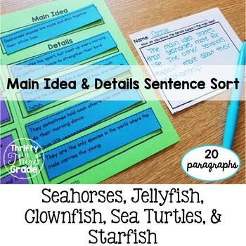 Preview of Main Idea and Supporting Details Activity Sentence Sort Graphic Organizer -Set 2