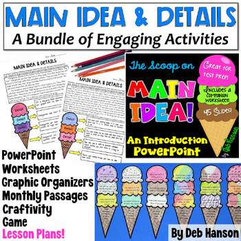 Preview of Main Idea and Supporting Details Bundle with Cone Graphic Organizer 2nd 3rd