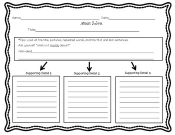 Preview of Main Idea and Supporting Details Graphic Organizer