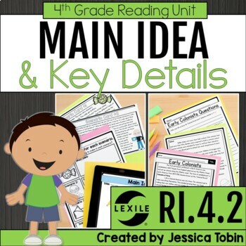 Preview of Main Idea and Supporting Details Graphic Organizers, Task Cards RI.4.2 4th Grade