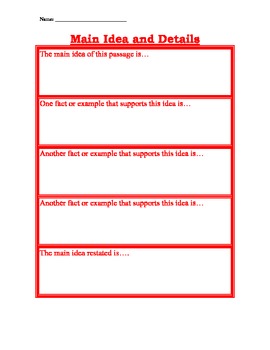 Preview of Main Idea and Supporting Details Paragraph Organizer
