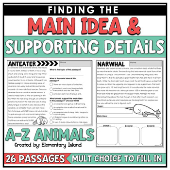 Preview of Finding the Main Idea & Supporting Key Details Worksheets Nonfiction Passages