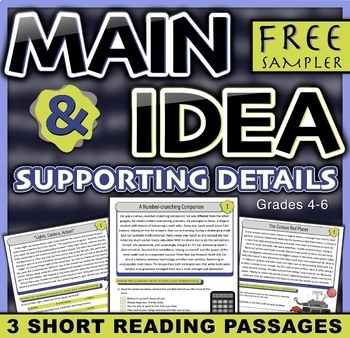 Preview of Main Idea and Supporting Details Reading Passages with Questions | FREE SAMPLER