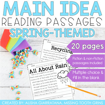 Preview of Main Idea and Supporting Details Reading Passages, Worksheets for Spring