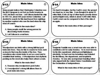 Main Idea and Supporting Details Task Cards 3rd 4th 5th 6th Grade