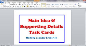 Preview of Main Idea and Supporting Details Task Cards