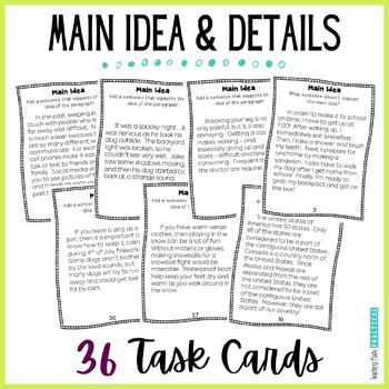 Preview of Main Idea and Supporting Details Task Cards - Passages, Short Stories