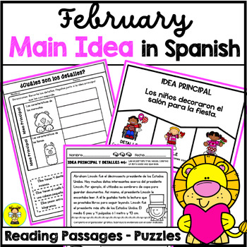 Preview of Main Idea and Supporting Details in Spanish for February with Digital Resource