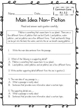 main idea nonfiction worksheets