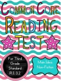 Main Idea for Non-Fiction Test: 3rd Grade Common Core Aligned