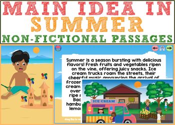 Preview of Main Idea in Summer Non-Fictional Passages BOOM CARDS