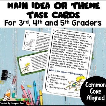 Preview of Main Idea or Theme Task Cards For 3rd, 4th and 5th grades