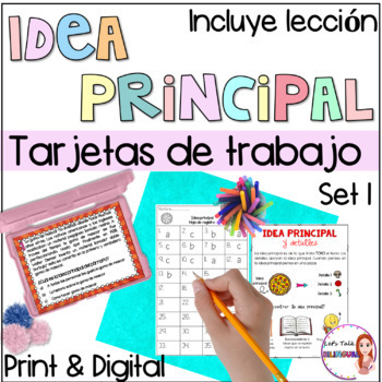Preview of Main Idea task cards in Spanish - Idea principal - anchor chart and lesson plan