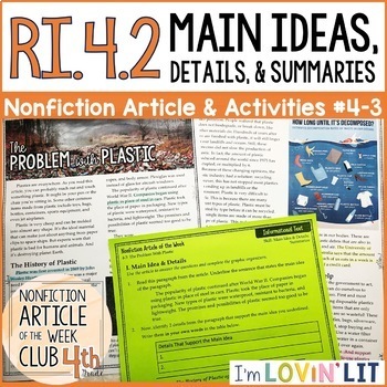 Preview of Main Ideas, Details, & Summaries RI.4.2 | The Problem With Plastic Article #4-3