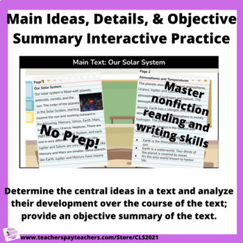 Preview of Main Ideas, Details, and Objective Summary Game/Interactive Practice-NO PREP!