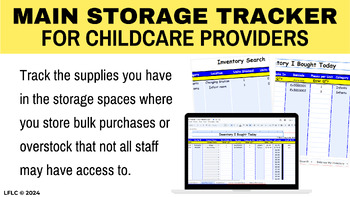 Preview of Main Storage Tracker for Child Care Providers